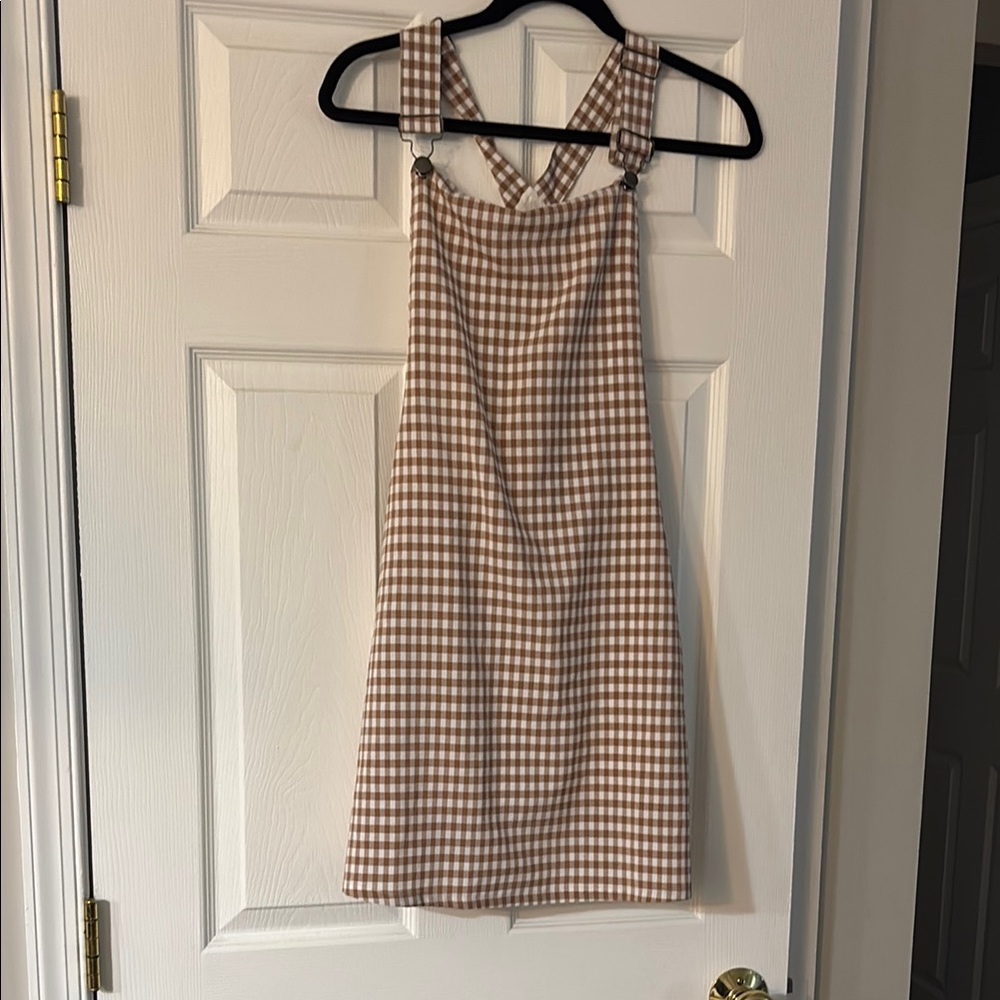 Tan and White Sheath Mini Dress Sleeveless Halter